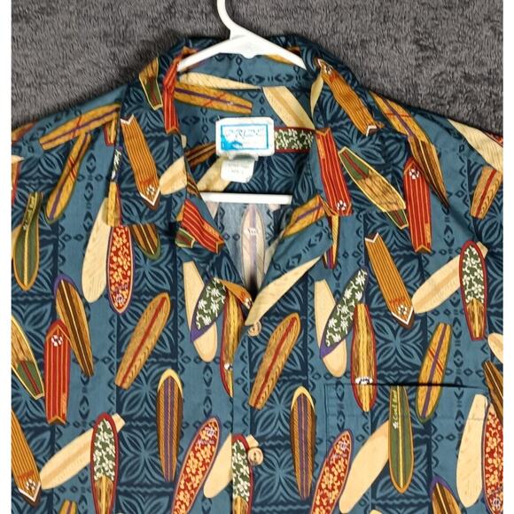 Pride Of Hawaii Surfboard Print Shirt Large Men Blue VTG Aloha Button Up - Picture 8 of 9